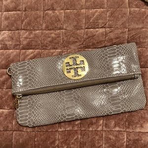 Grey snake pattern Tory Burch clutch